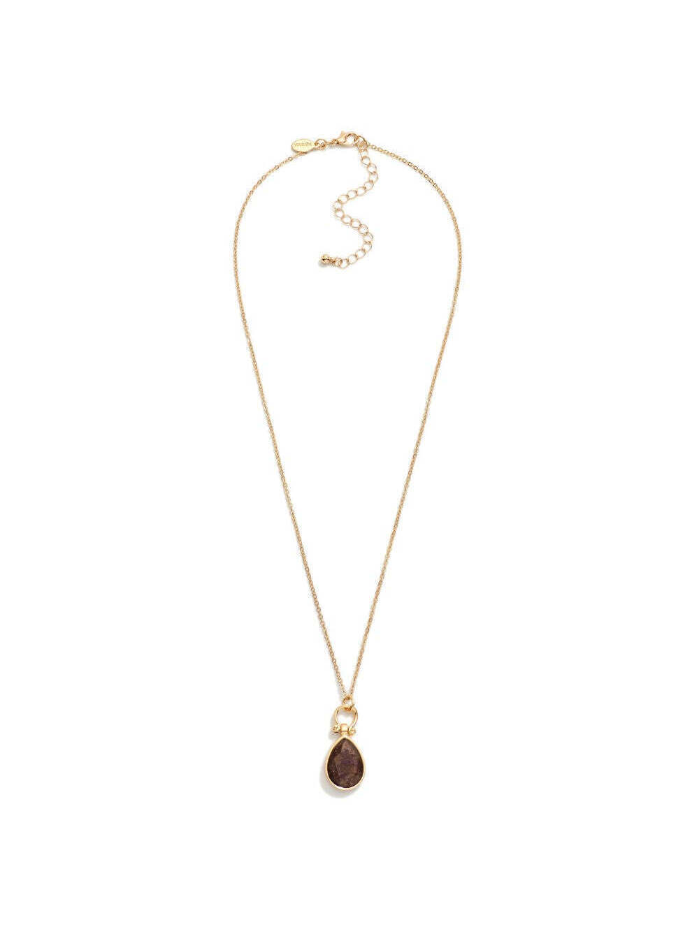 Gold Teardrop Crystal Pendant Necklace Purple Rhinestone 20" Chain
